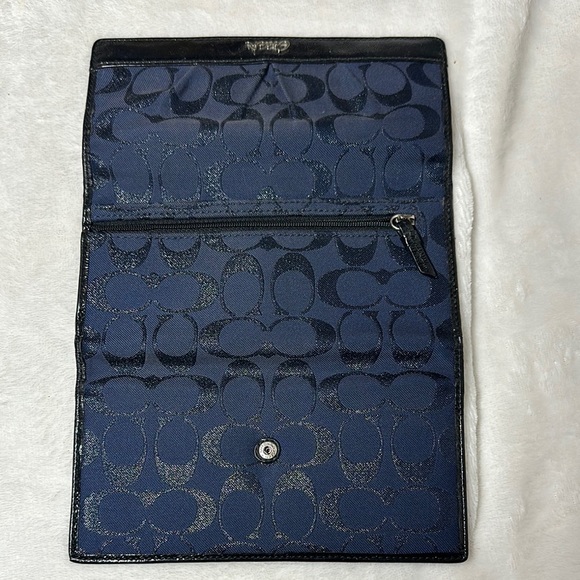 Coach Signature Ashley Navy Blue Shimmer Sparkle Snap Closure Full Size Wallet - Picture 8 of 10